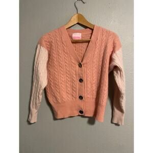 Crush Women Cardigan Size 2 US Medium Pink Cashmere Cable Knit Cropped Soft Girl
